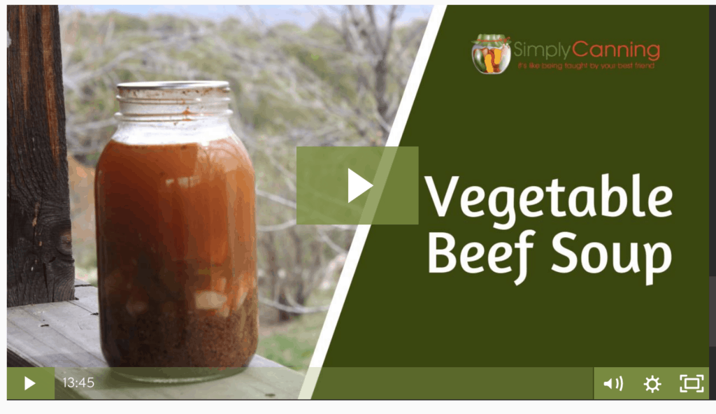 A jar of vegetable beef soup linking to the member lesson.